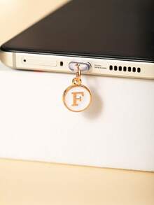 1pc 26 Letters Platinum Color Double-Sided Consistent Alloy Metal Plated Pendant, Transparent Silicone Phone Earphone Tablet Kindle Dust Plug Pendant Accessory, Mobile Charging Port Decor Ornament, Suitable As Small Gift, Waterproof And Anti-Dust Compatible With IPhone Lightning/Type-C And Other Android/Apple 17/16/15 Series Mobile Phones - Type C - View 9