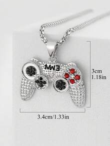 1件时尚水钻游戏手柄吊坠项链，未镀层合金链，时尚游戏派对配饰，生日礼物 - 彩色 - 查看 7