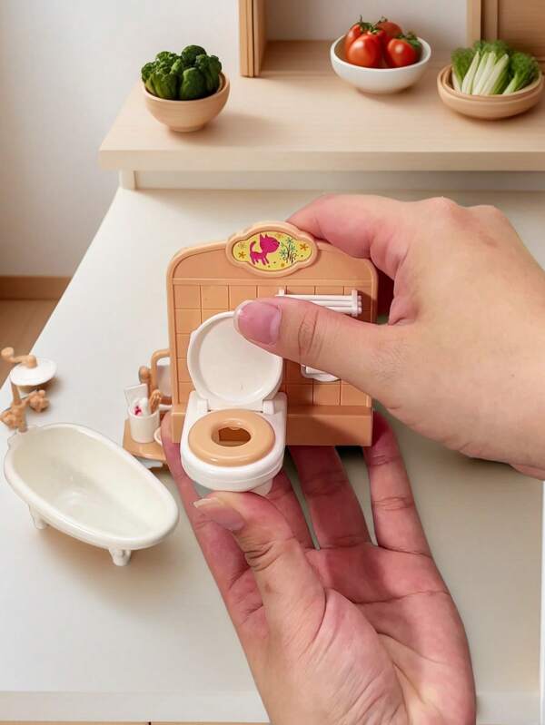 1 Set Children's Pretend Play Bathroom Toy Kit, Dollhouse Accessories, Miniature Toys For Girls, Playhouse Playset