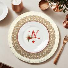 4/6/8 runde Tischsets mit Quaste, Wärmeisolierung, Party-Dekor, Tisch-Akzent im Restaurant, bedrucktes Wellenmuster, Boho-Stil, Jute-Material, waschbar, für alle Jahreszeiten geeignet, schützt Tischplatte, Besteck, Getränke, Desserts, Zuhause, Hochzeit, Restaurant-Dekoration.
