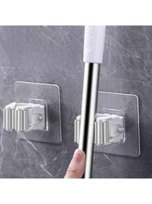 2/4/6pcs Mop Hanger Rack With Hooks, Bathroom Mop Holder, Plastic Broom Hanger Organizer For Bedroom, Garden, Bathroom, Home, Dorm, Space-Saving Storage Rack