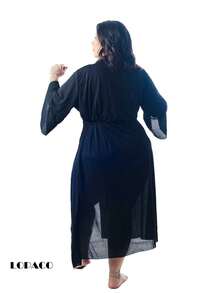 Quimono PLUS size saida de praia banho com cordão - Preto - Visão 9