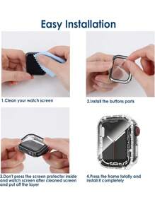 5pcs/Set Men Women Shiny Rhinestone Decor Fashionable Glamorous Anti-Fall 2 In 1 Ultra-Thin Tempered Glass Screen Protector Watch Case, Compatible With Apple Case 38/40/41/42/44/45/46/49Mm, Compatible With Apple Series Ultra/SE/10/9/8/7/6/5/4/3/2/1, Intelligent Watch Case Accessories