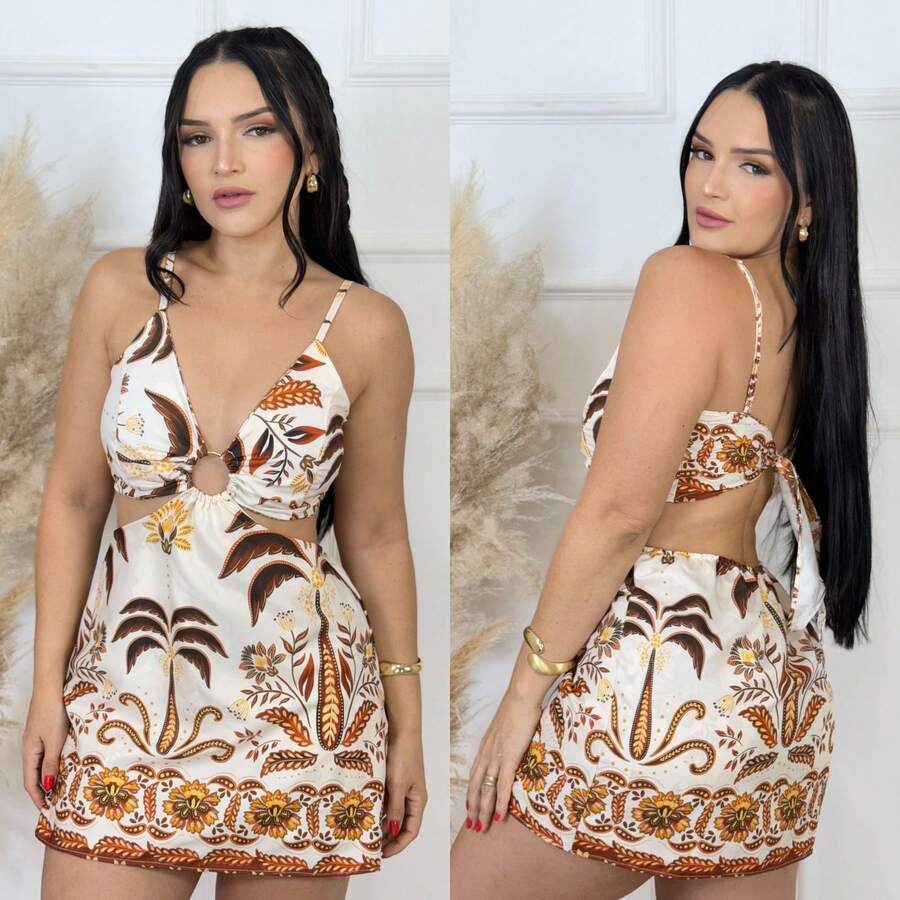 Floral Inspired Women's Printed Jumpsuit - 椰子樹印花 - 查看 1