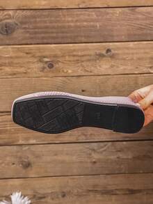 Women's Knitted Flat Square Toe Loafers, Comfortable Spring Autumn Breathable Mom Shoes