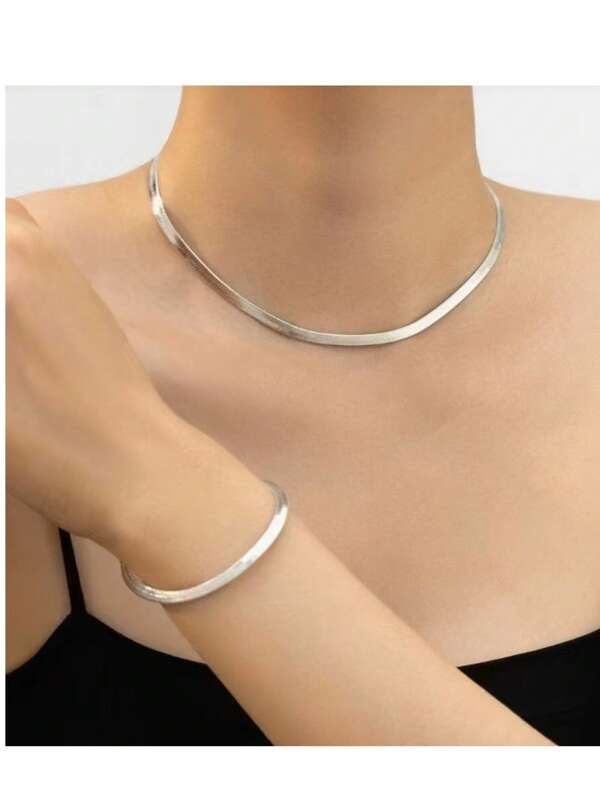 1 set di gioielli alla moda minimalista, composto da collana e braccialetto con catena argento a forma di ossa di serpente, versatile
