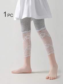 Conjunto de 4/3/2/1 Peças Leggings Capri com Renda para Meninas, Cor Sólida/Contraste, Leve, Meia-Calça Casual 3/4, Fofo & Moderno, Estilo Princesa, Adequado para Uso Diário, Meia-Calça Macia & Confortável, Adequado para Estudantes Combinarem com Tops, Saias, Temporada de Volta às Aulas - Multicolorido - Visão 3