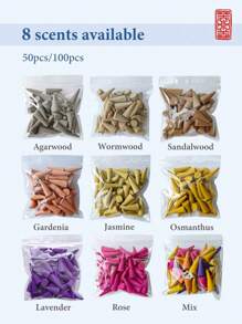 50/100pcs, Agarwood Incense Cone, Incense Tower, Home Incense, Air Purification, Meditation, Lavender, Agarwood Sandalwood, Gardenia, Jasmine, Osmanthus, Wormwood, Mixed Pack