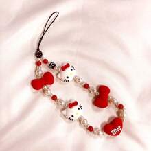 Sanrio Sanrio Hello Kitty Red And White Apple Phone Camera Kitty Hanging Chain Suitable For Phone Case Hanging Chain Original Handmade Bead CCD Camera Hanging Chain