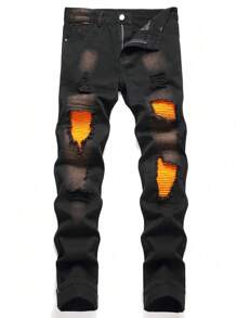 1pc Men's Black Street Style Comfortable Casual Jeans, Spring & Summer, Suitable For City Walking & Outdoor Activities
