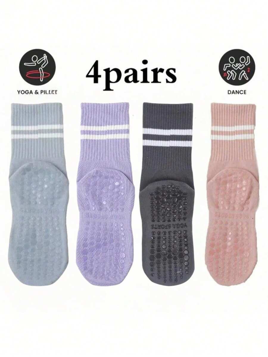 Pilates Socks With Grips For Women Yoga Socks Non Slip Socks Of 4pairs - Multicolor - View 1