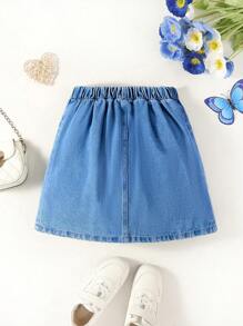 Girls Jeans Skirt With Playful Colorful Bow Accent, Versatile