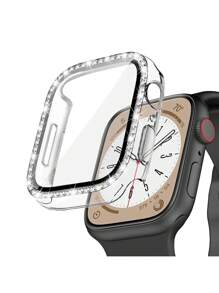 5pcs/Set Men Women Shiny Rhinestone Decor Fashionable Glamorous Anti-Fall 2 In 1 Ultra-Thin Tempered Glass Screen Protector Watch Case, Compatible With Apple Case 38/40/41/42/44/45/46/49Mm, Compatible With Apple Series Ultra/SE/10/9/8/7/6/5/4/3/2/1, Intelligent Watch Case Accessories