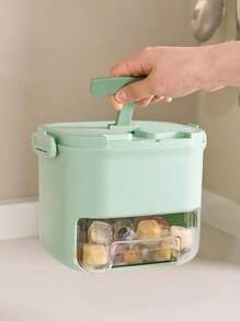 1 pieza Molde de cubitos de hielo de PET con interruptor de liberación con un solo toque, dos opciones de color clásico, asa de transporte conveniente en la tapa, extracción de hielo sin esfuerzo, perfecto para uso doméstico y actividades al aire libre, ideal para cócteles y bebidas refrescantes