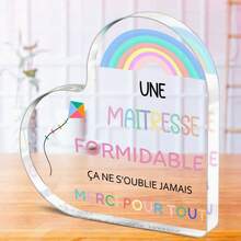 1/2件 2D心形雕刻壓克力牌，經典德風家庭主題桌面裝飾，多用途免電池，送給女性、媽媽、阿姨、老師的獨特感恩禮物 - "Une Maitresse Formidable" (一位優秀的女主人) 感恩牌 - 彩色 - 查看 3