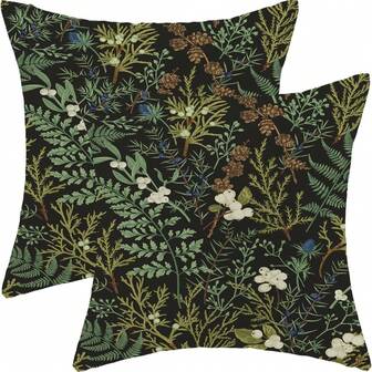 2/4件套夏季枕套，黑色鼠尾草绿野花图案，植物主题，枕套，季节性复古风格，花卉图案，户外装饰，农舍装饰，沙发，房间装饰，靠垫套，单面印花，不含枕芯