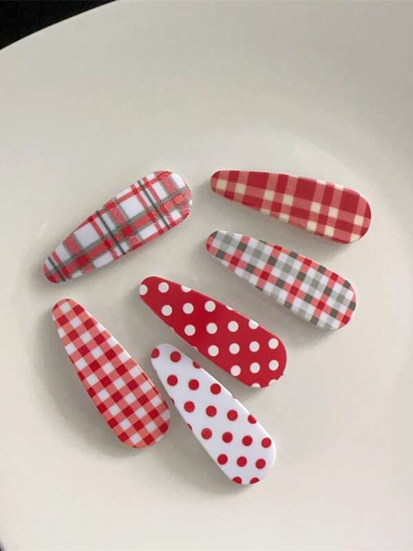 6/12 pièces Clips à cheveux à pois rouges et à carreaux, accessoires de mode convenant aux femmes, pour un port quotidien, les séances photo, les fêtes, les cadeaux. Pinces à cheveux, barrettes à cheveux, fournitures scolaires, université