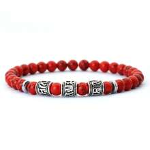 diffone Vintage Men's Beaded Bracelet With Om Mani Padme Hum Mantra, Viking Style Jewelry Accessory, Natural Tiger's Eye Stone Bracelet - Red Turquoise - View 2