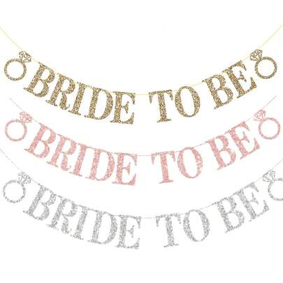 1Set,Bride To Be Champagne Gold Glitter DIY String Banner ,Rose Gold Bachelorette Banner Bridal Shower Sign For Bachelorette Bridal Shower Wedding Party Decorations(Champagne Gold, Rose Gold, Silver)