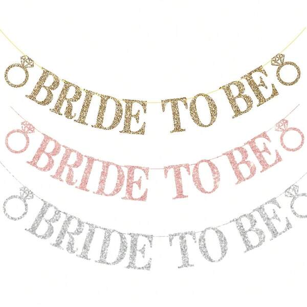 1Set,Bride To Be Champagne Gold Glitter DIY String Banner ,Rose Gold Bachelorette Banner Bridal Shower Sign For Bachelorette Bridal Shower Wedding Party Decorations(Champagne Gold, Rose Gold, Silver)