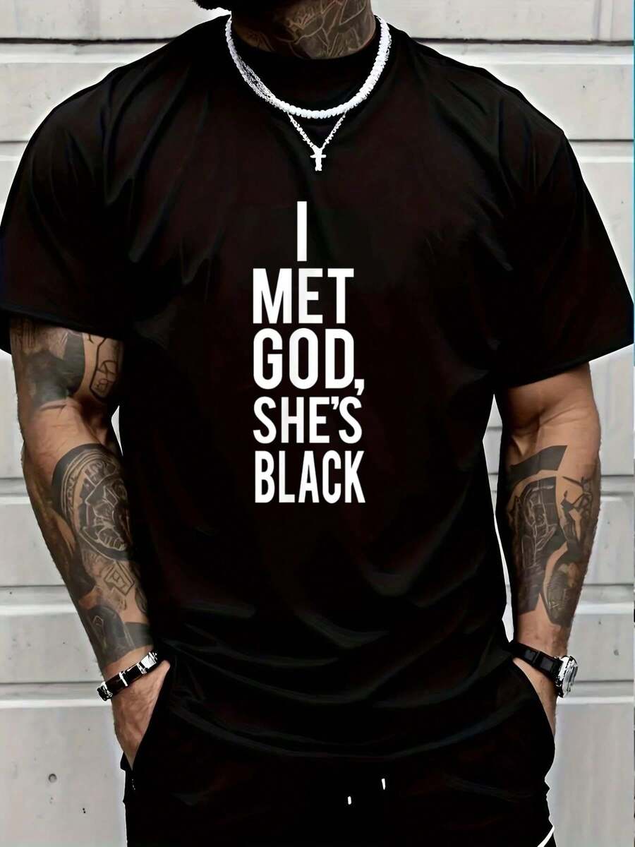100% Cotton I Met God She's Black Funny Shirt T-Shirt - Black - View 1