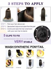 接发，长直发夹式接发合成接发耐高温，5 夹柔软厚实女士假发适合日常佩戴（浅棕色） - Light Brown - 查看 7