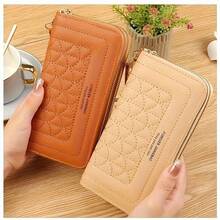 Fashion Women's Long Wallet With 2 Zipper Designs, Dual Zipper Clutch - Large Capacity, Wrist Strap, Black/White/Pink, Forever Amarillo Design, Ladies Daily Wallet | Quilted Texture | Golden Hardware For Women Wallet Mini Wallet Purse Wallet Wristlet Wallet - Brown - View 3