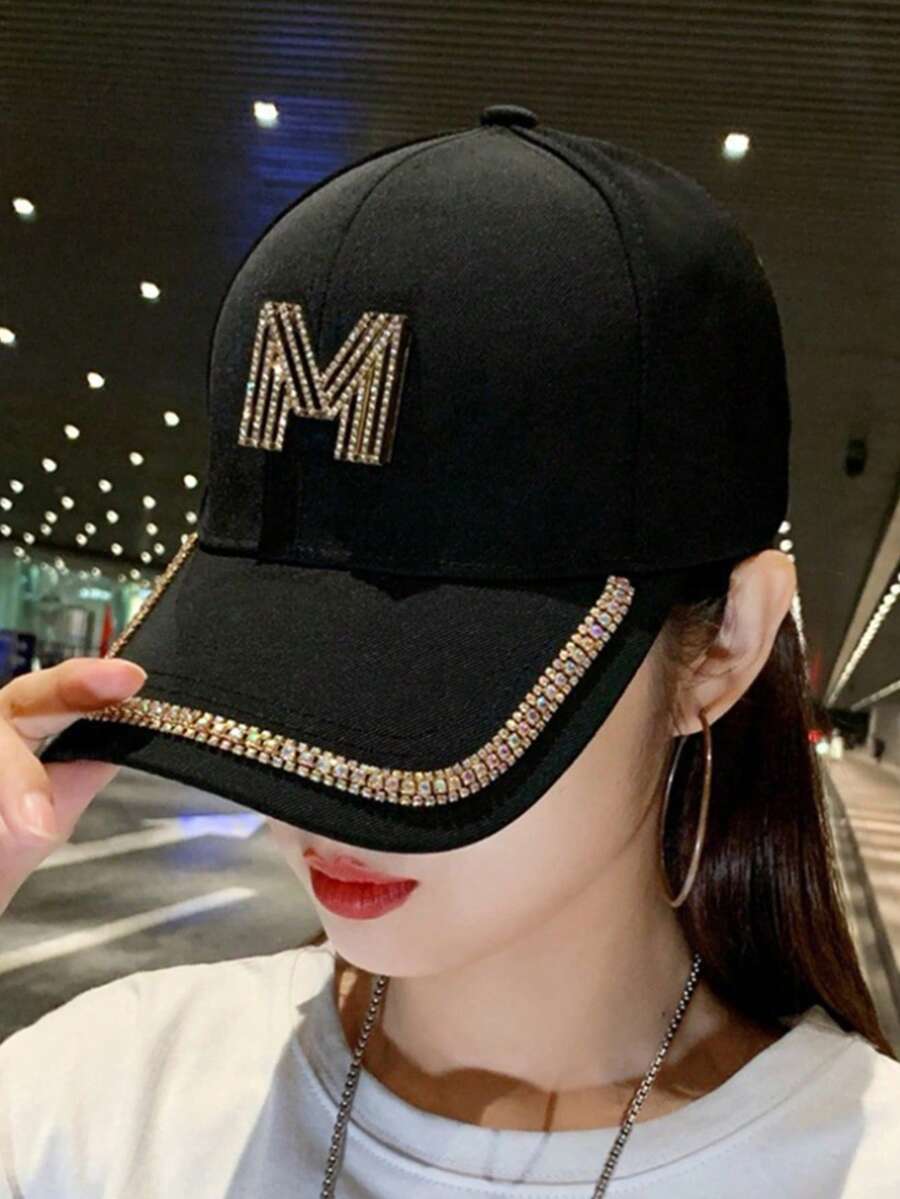 1PC Ladies Rhinestone Sun-Shading Baseball Cap Fashion Single Letter M R D Alloy Hat Sun-Shading Cap Leisure Sun-Proof Hat - Black - View 1