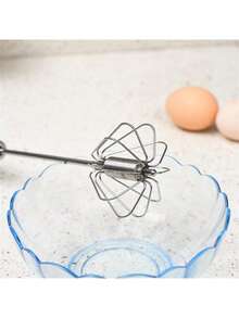 1pc Portable Stainless Steel Rotary Egg Beater, Semi-Automatic 28CM Egg Mixer, Press-Type Manual Whisk, Kitchen Gadget & Camping Cookware - Multicolor - View 3