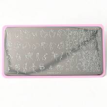 1件套不锈钢美甲印花板套装，DIY美甲印花模板，包含蝴蝶、玫瑰、线条、卡通图案设计，无香型美甲印花工具，适用于美甲设计 - 銀色 - 查看 16