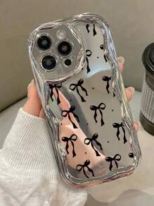 Funda de teléfono a prueba de caídas con lazo, borde ondulado de crema, chapado en plata de alta gama, lazo negro, pintura colorida, compatible con iPhone XR/7/8, iPhone 16/16 Pro/16 Plus/16 Pro Max, iPhone 15 Pro Max, iPhone 13, iPhone 14, iPhone 11, P12, XS, borde ondulado de crema, nueva pintura brillante y colorida, funda de teléfono suave de TPU a prueba de agua, a prueba de golpes y resistente a los arañazos