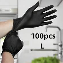 100 Stück schwarze Nitril-Einweghandschuhe - wasserdicht, staubdicht, ideal für Tätowierung, Haushaltsreinigung, Garten- und Schönheitsanwendungen