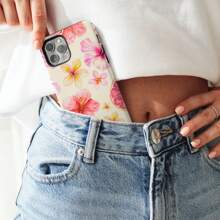 Cute Hibiscus Seashell Phone Case Summer Pastel Floral Print Cute Girly Aesthetic Phone Cover Compatible With IPhone 16 15 14 13 12 11 Pro Max