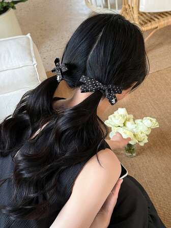 4pcs Women's Fashion Polka Dot & Bow Design Hair Clips, Cute & Elegant Suitable For Daily Use Claw Clips Hair Claws Hair Barrettes, School Stuff, College, Winter Outfit For Women, Bows, Classy, Hair Accerssories