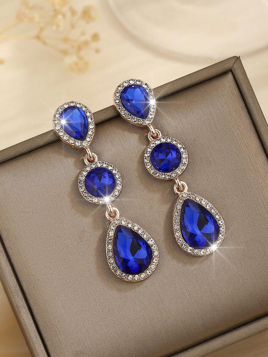 1 Pair Bohemian Metal & Glass Rhinestone Decoration Fashionable, High-End, Versatile Popular Earrings - Royal Blue - View 1