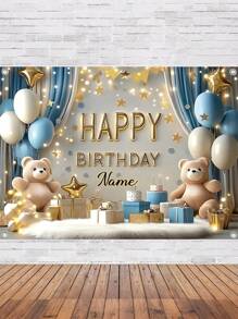 1 Pc Customizable Name Birthday Party Banner, Polyester Cute Bear Blue Curtains Gift Pattern Photography Background, Personalized Name Birthday Banner For Home Wall Cake Tabletop Decorating Supplies, 3 Sizes Available,Multi-Functional,Ornamental,Letter,Stylish,Modern,Colorful,Cute,Adorable,Casual,Custom,Personalised,Unique,Customized,Ideal Gifts For Him,Ideal Gifts For Her