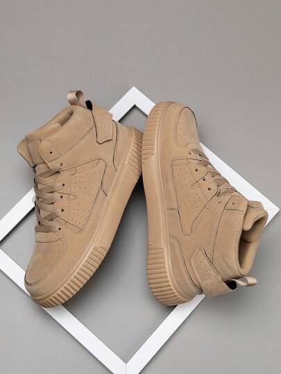 Zapatos casuales de moda para hombres de unicolor simple, estilo vintage de parches, cordones de alta, versátiles y cómodos, adecuados para todo tipo de deportes al aire libre, zapatillas de pareja de talla grande, ideas de San Valentín estilo 2000