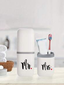 Portable Couple Travel Toothbrush Cup, White Wash Cup, Home Bathroom Storage Box, Toothbrush Box, Mouthwash Cup, Travel Toothbrush Box, Mouthwash Cup And Toothpaste Holder - Alcohol Free, Compact Design, Perfect For Oral Care On The Go. Couple Supplies, Outdoor Business Travel Supplies Box, Valentine's Day Gift - White - View 4