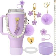 Juego de accesorios compatibles con vasos de 40 onzas, que incluyen tapa con pajita, para embellecer tu vaso. Regalos únicos para mujeres y útiles escolares.