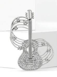 1pc Fashionable Creative Alloy Rhinestone Guitar Shape Brooch, Versatile Accessory For Men & Women Clothing - Multicolor - View 3