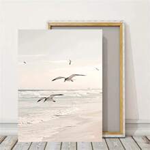 1pc/3pcs Beach On Seagull Beach Scenery Beige Grass White Sand Beach Coast Canvas Wall Art Prints And Posters Modern Paintings Wall Art Decor For Home Decor Living Room Bedroom Office Dining Room Dormitory Backdrop Decor Wall Design Framed/Unframed Coastal Decor Coastal Decor Beach Decor ,Wall Art With Frame