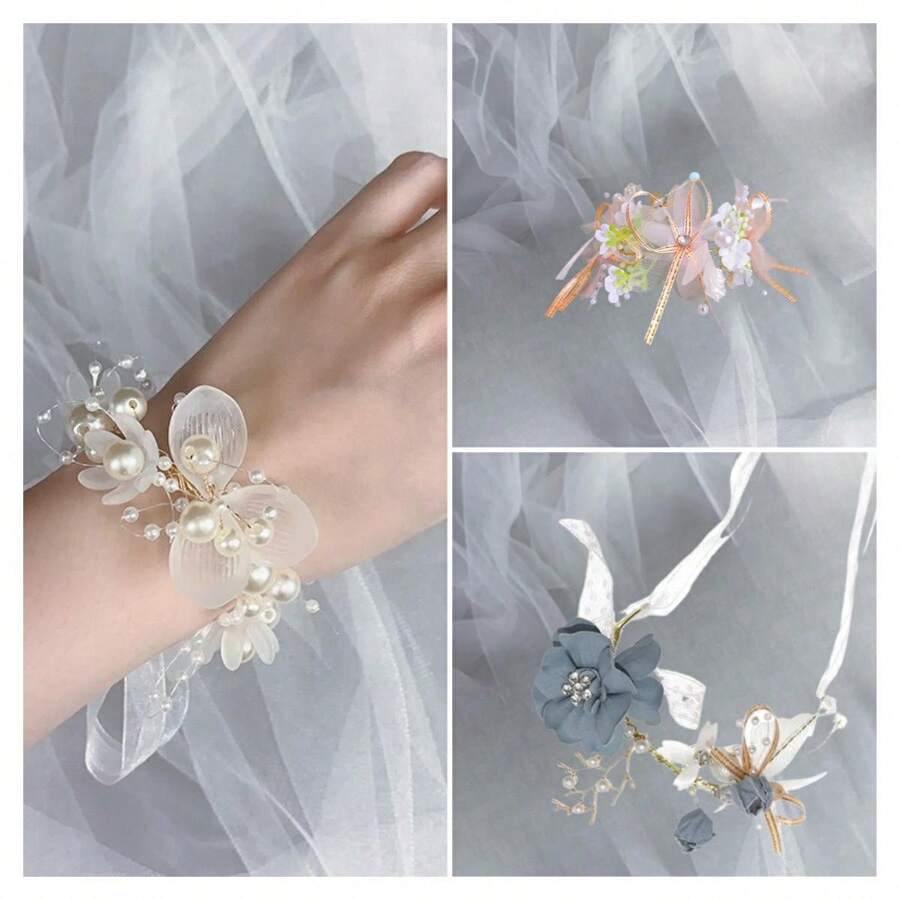 1 Peça Nova Flores de Pulso de Casamento, Pulseira de Pérolas Fada Super da Noiva para Casamento, Jóias de Casamento para Damas de Honra e Irmandade