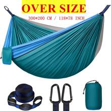2 Person Camping Hammock, 3 Meters Long X 2m Wide (300*200cm), Includes 2 X 2.5m Tree Straps, 2 Heavy Duty Stainless Steel Carabiners, And 1 Storage Bag, 8 Loops Per Tree Strap, Portable Hammock Made Of 210T Parachute Fabric. Double Hammock, Easy To Install, Suitable For Camping, Beach, Hiking, Outdoor