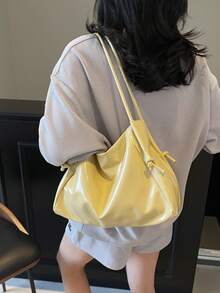 Los bolsos populares de este año son los bolsos de gran capacidad para mujer 2025 de estilo sencillo y versátil, con textura popular y tipo de cubo - Amarillo - Ver 7