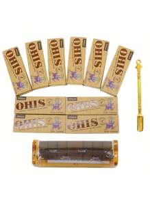 Brown 78mm Self-Rolling Cigarette Paper + Random Color Cigarette Holder + Gold Spoon Home Gadget Ultra-Thin Slow Burning Roll Paper With Tip Lovers Gift Party Gift For Friends Gift For Outdoor Items Easy To Carry