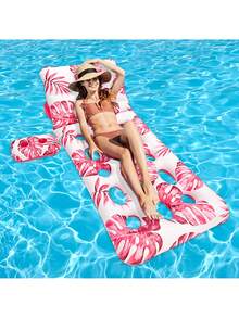 1 Stück Luftmatratze mit Rückenlehne - Bequemer Erwachsenen-Relaxsessel mit Rückenlehne, Getränkehalter, Hawaii-Blatt-Design für Wassersport und Strandurlaub, Strandutensilien, Strandaccessoires, Poolschwimmer - Verschiedenfarbig - Übersicht 4