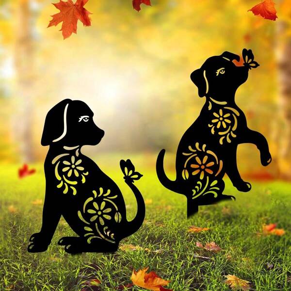 1pc/2pcs/4pcs Metal Ground Stakes With Animal Silhouette Designs, Cute Black Animal Outdoor Decor Stakes For Yard, Lawn, Patio, Housewarming Gift, Garden Planter Decoration. Available In 4 Sizes: Large 30CM, Medium 25CM, Small 20CM, Extra Small 15CM.