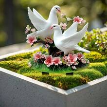 2 palomas planas de decoración de jardín hechas de acrílico con estacas de madera, adecuadas para letreros de arte de jardín, paisajismo, decoración de escenas, y se pueden insertar en céspedes, jardines o macetas como decoración exterior versátil.