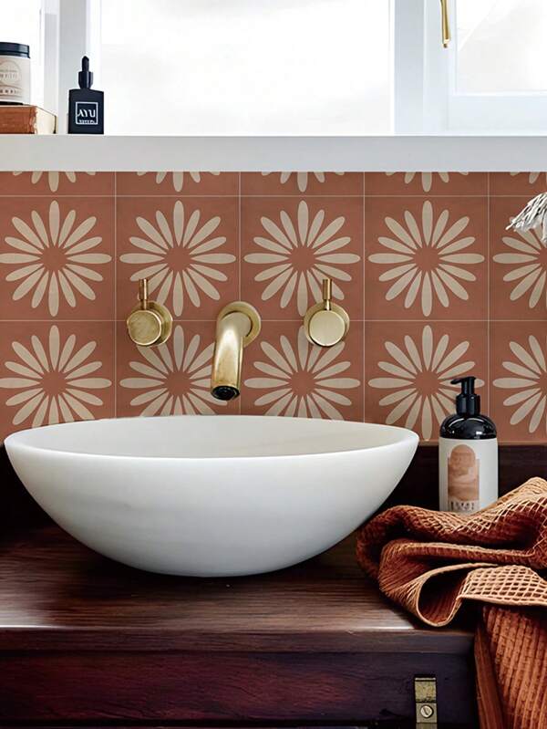 10pcs Bohemian Style Tiles Floor Wall Sticker Kitchen Bathroom Living Room Wear-Resistant Home Decor Art Wall Decals