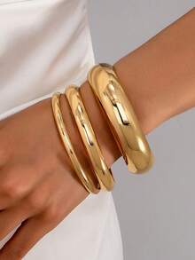 3 件套素面抛光手镯套装，优雅百搭，适合女性